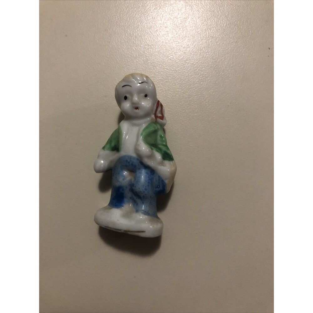 Vintage MINIATURE Figurine Boy Porcelain Made in Japan 2.75" Rare 1950